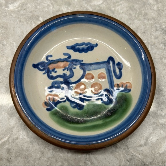 M.A. Hadley Pottery Set of 3 Trinket Dish 4”  Coasters Copper Back - Picture 2 of 5